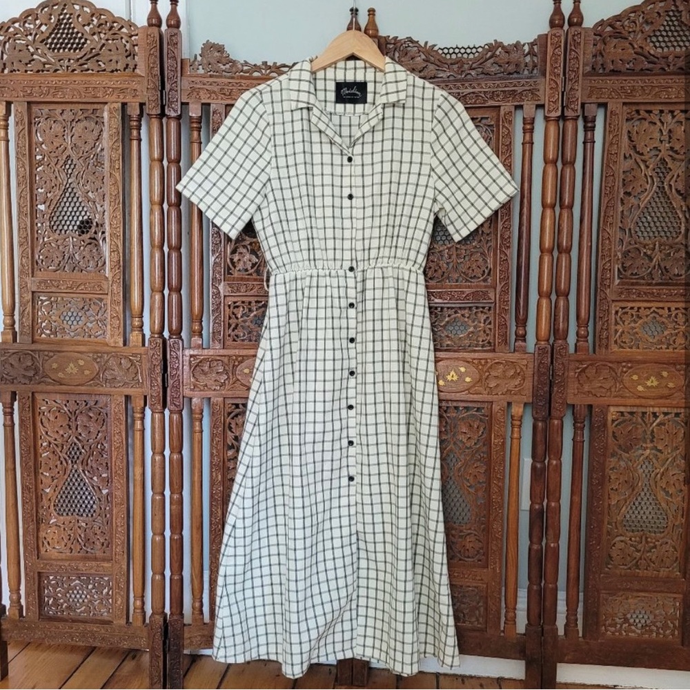 Cotton and Hemp Collared Button Down Fit and Flare Dress